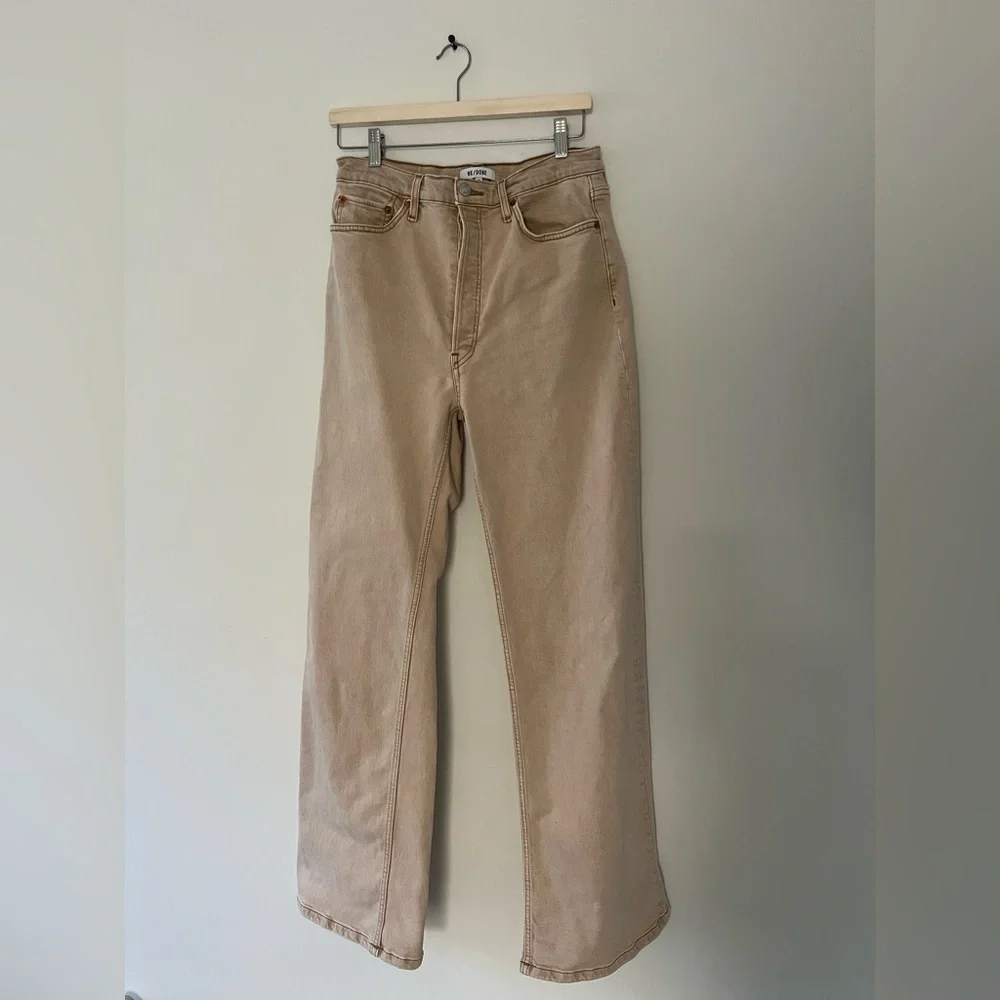 RE/DONE 70’s HIGH WAISTED WIDE LEG JEANS IN KHAKI SIZE 30 - Picture 7 of 11